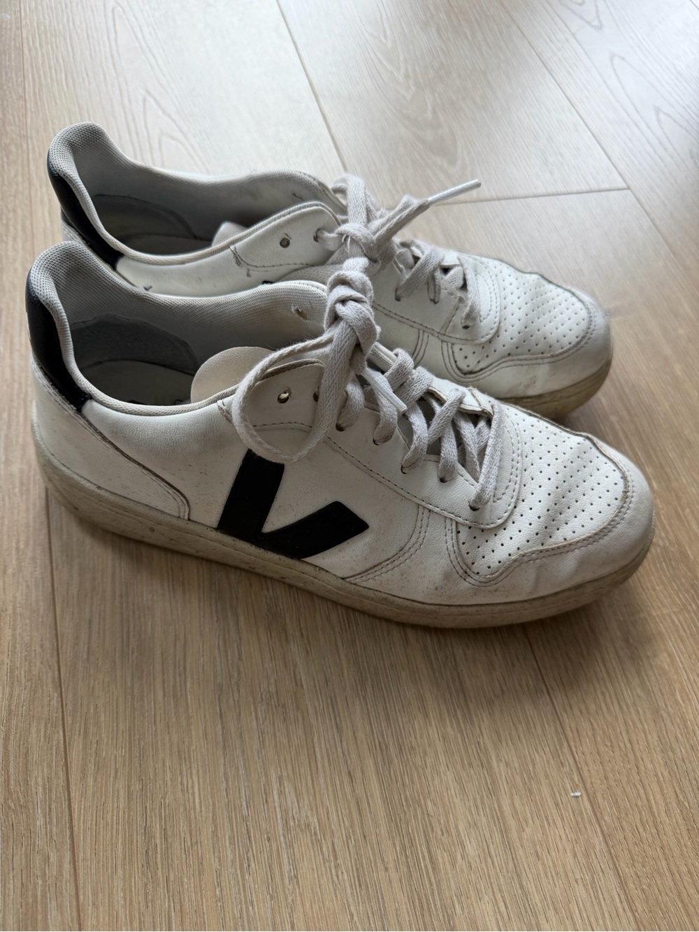 Veja V-10 Women’s V-10 Black & White Leather Sneakers, Size 8